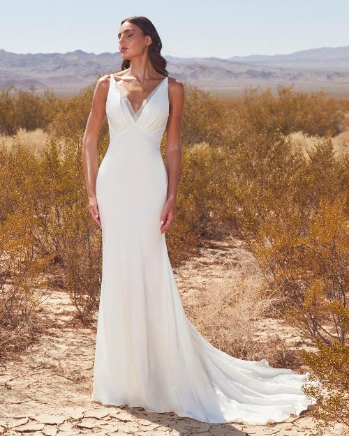 Lp2410 satin v neck wedding dress with open back and tank straps1